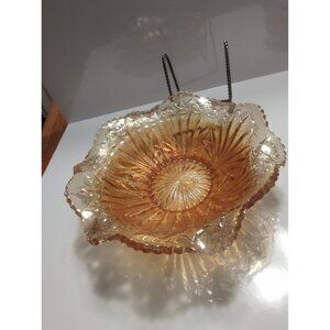 Vintage Millersburg Carnival Glass, Rays And Ribbons Ruffled Bowl 9 1/2"